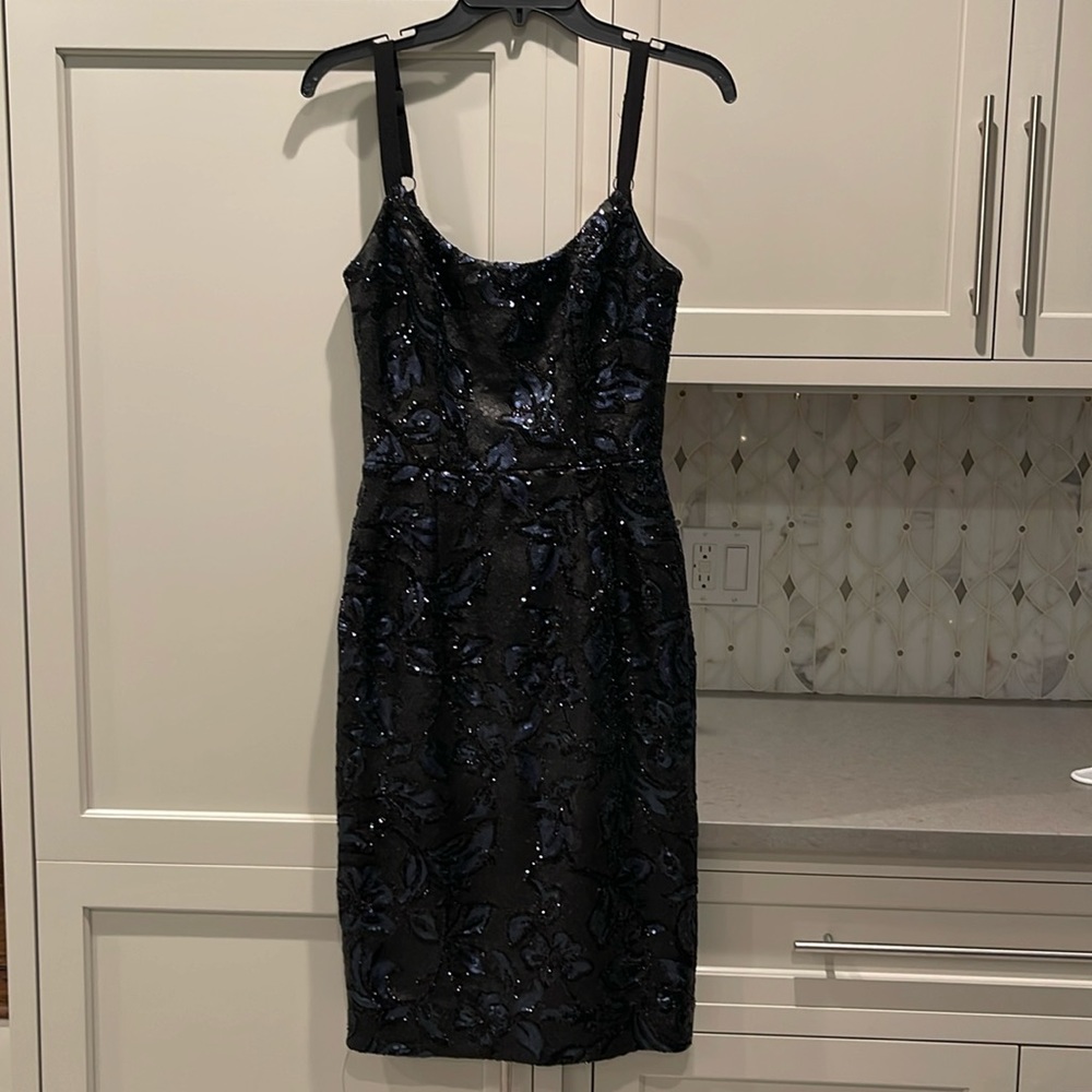 Dress the population black and navy beaded party dress